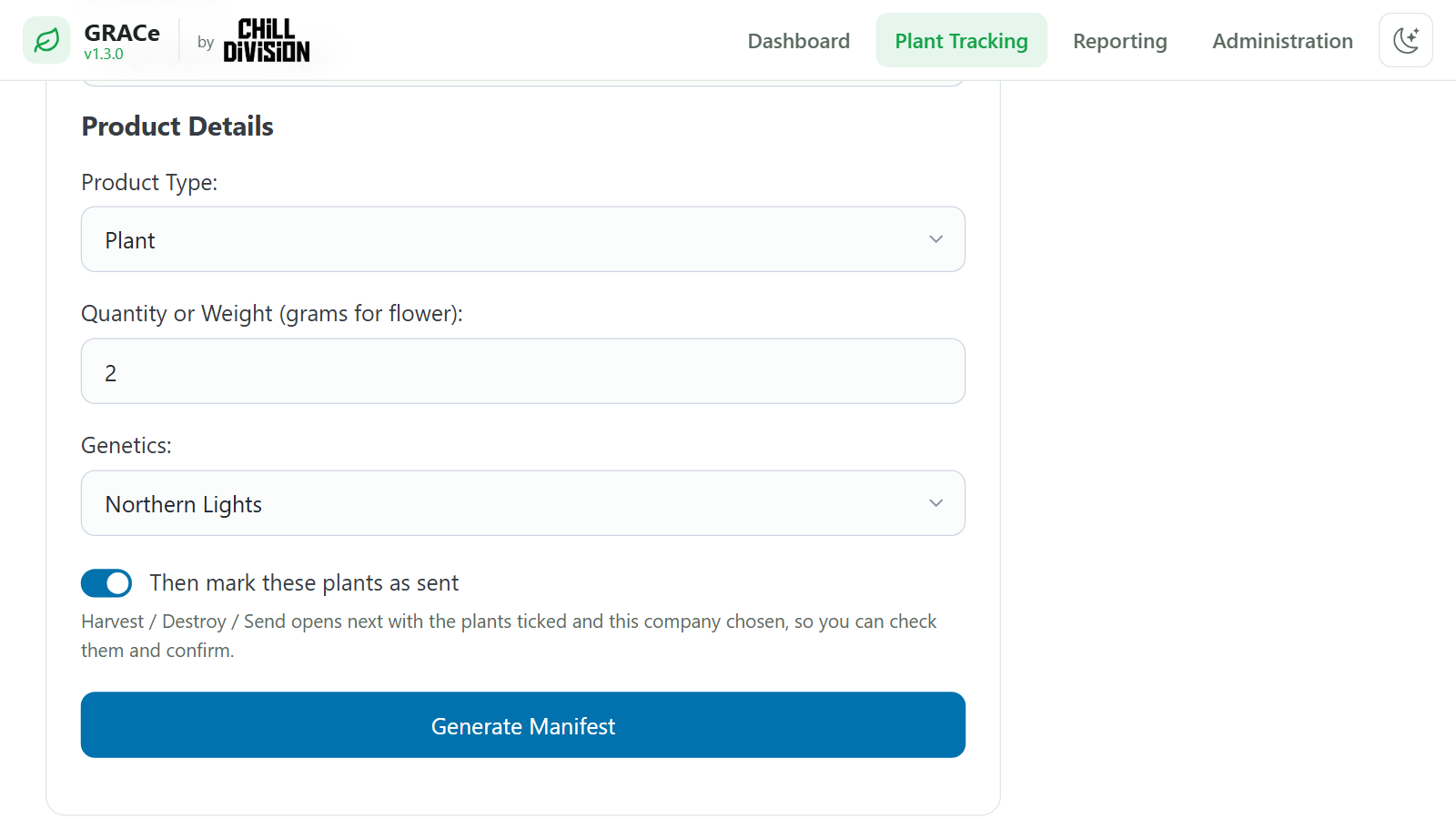 Sending plants? Leave this on and they're marked as sent straight after the manifest