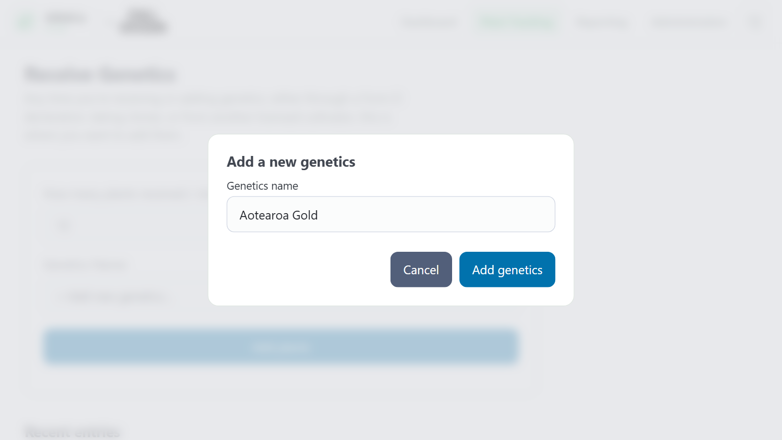 Add a new genetics without leaving the page you're on