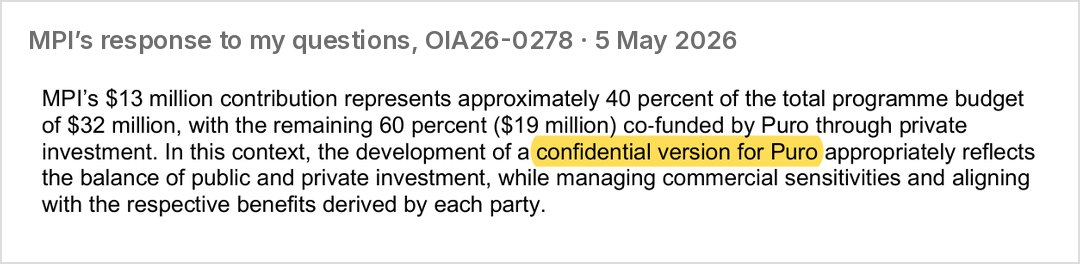 MPI, May 2026: "the development of a confidential version for Puro appropriately reflects the balance of public and private investment"