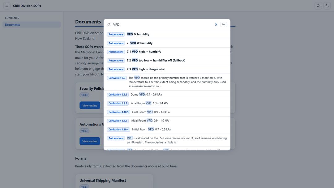 Search runs across every document at once